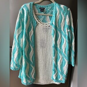 Doncaster Collection 2-Piece Knit Set Ivory Tank & Turquoise Cardigan XL NWT